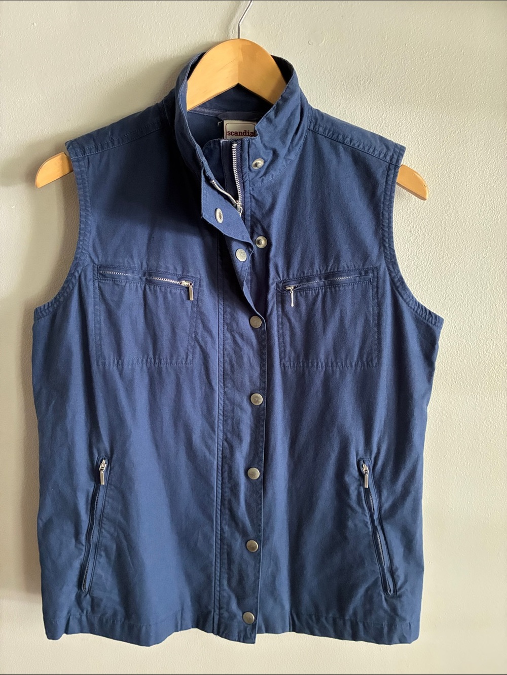 Vintage Scandia Woods Blue Cotton Utility Vest Small Zip Pockets Gorpcore Y2K
